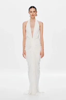 Misha Collection The Venus Gathered Cupro Maxi Dress Ivory Size 6 for rent on The Volte - image 1