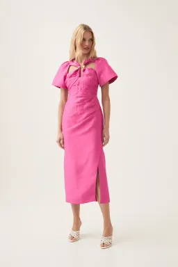 Aje Presence Twisted Midi Dress Pink Size 12 for rent on The Volte - image 1