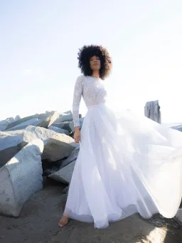 Zimmermann Long Sleeve Lace body suit & Skirt light blue for rent on The Volte - image 3