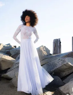 Zimmermann Long Sleeve Lace body suit & Skirt light blue for rent on The Volte - image 1