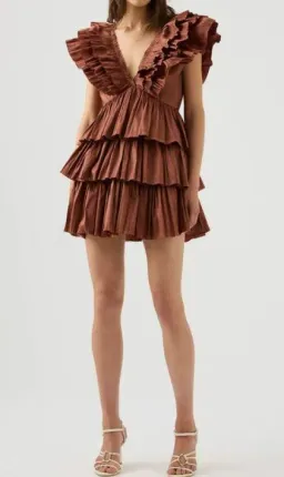 Aje Rhythmic Frill Dress Coffee Size 12 for rent on The Volte - image 1