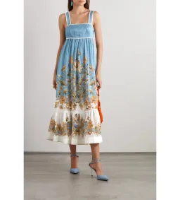 Zimmermann Chintz Tiered Ramie Midi Dress Blue Daisy Size 2 AU 12 for rent on The Volte - image 1