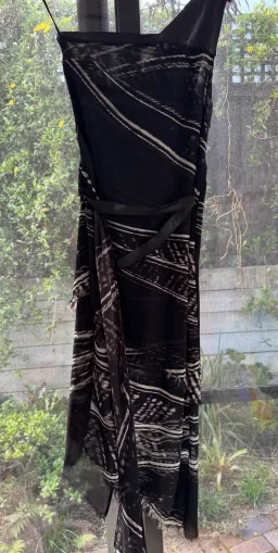 Kimberly Ovitz Leather Trim Knee-Length Dress Black Print Size US 4 AU 8 for rent on The Volte - image 5