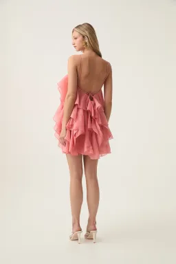 Aje Pandorea Layered Mini Dress Washed Coral Size 12 for rent on The Volte - image 3