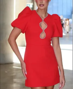 Rebecca Vallance Karina Puff Sleeve Mini Dress Red Size 16 for rent on The Volte - image 5