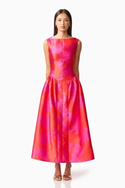 Elliat - Eloise A-Line Midi Dress in Pink & Red - Size 10 for rent on The Volte - image 6
