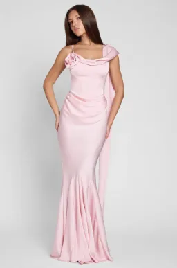 LEAU Celine Corset Drape Satin Maxi Gown Pink Size 10 for rent on The Volte - image 3