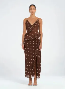 Benni Weston Ruffle Midi Dress Espresso Polka Dot Brown Size S / AU 8 for rent on The Volte - image 2