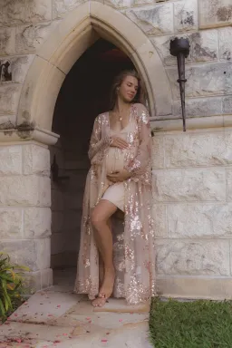 Coven & Co Maternity Melody Sequin Duster Gown Rose Gold Size 12 for rent on The Volte - image 2