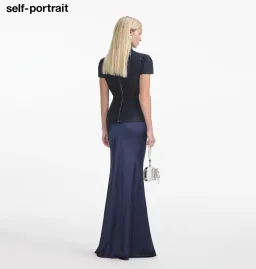 Self Portrait Navy Metallic Boucle Maxi Dress Size Small for rent on The Volte - image 2