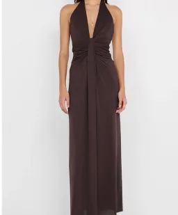 Bec & Bridge Tillie Drape Maxi Dress Dark Chocolate Size AU 8 for rent on The Volte - image 1