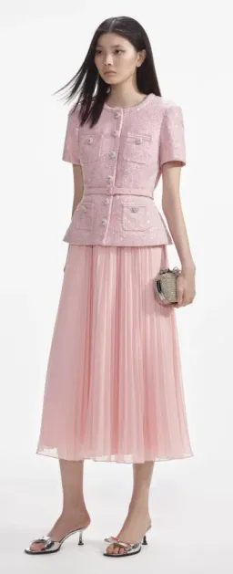 Self Portrait Pink Boucle Midi Dress Size 10 for rent on The Volte - image 2