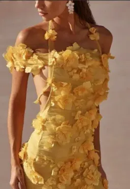 Alamour the Label Yellow 3D Flowers mini open back dress Size Medium / Aus Size 10 for rent on The Volte - image 2