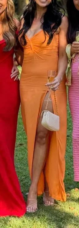 May the Label Orange Maxi dress with thigh spilt for rent on The Volte - image 3