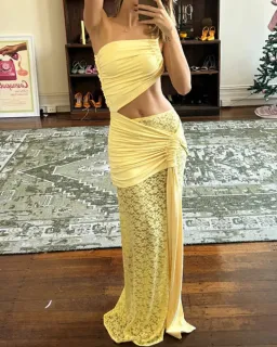 Deconduarte Paradiso Lace Dress Baby Yellow for rent on The Volte - image 3