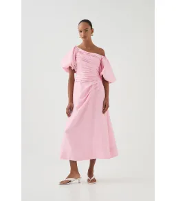 Aje Cadence Ruched Midi Dress Ballerina Pink Size AU 8 for rent on The Volte - image 1