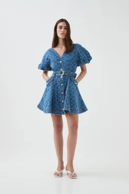 Aje Check Denim Mini Dress Diamond Logo Wash Size AU 14 for rent on The Volte - image 1