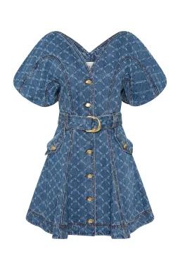 Aje Check Denim Mini Dress Diamond Logo Wash Size AU 14 for rent on The Volte - image 7