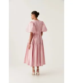 Aje Fallingwater Gathered Midi Dress Chalk Pink Size AU 6 for rent on The Volte - image 3