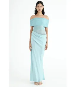 Benni Nico Off Shoulder Maxi Dress Aqua Size AU 6  for rent on The Volte - image 1
