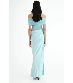 Benni Nico Off Shoulder Maxi Dress Aqua Size AU 6  for rent on The Volte - image 3