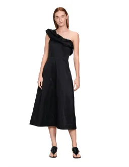 Veronika Maine Satin one shoulder black dress 14 for rent on The Volte - image 1