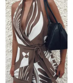 Sir The Label Almara Wrap Halter Mini Dress Espresso Stripe Size 3 / AU 12 for rent on The Volte - image 4