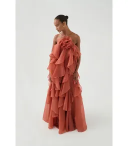 Aje Pandorea Layered Maxi Dress Coral Clay Size AU 6 for rent on The Volte - image 2