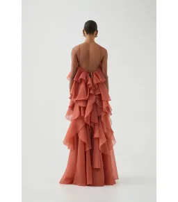 Aje Pandorea Layered Maxi Dress Coral Clay Size AU 6 for rent on The Volte - image 4