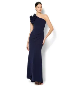 Montique Elle Navy One Shoulder Gown Blue  Size 10  for rent on The Volte - image 1