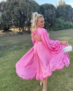 Acler Palms Pink Confetti Long Sleeve Midi Dress Pink  Size 6 for rent on The Volte - image 4