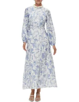 Rachel Gilbert Faris Abstract Print Dress Blue/White Size 3/AU 14 for rent on The Volte - image 1