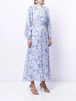 Rachel Gilbert Faris Abstract Print Dress Blue/White Size 3/AU 14 for rent on The Volte - image 3