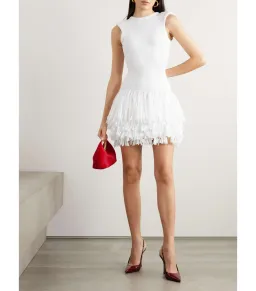 Aje Rushes Raffia Knit Mini Dress in White Size AU 10 for rent on The Volte - image 1
