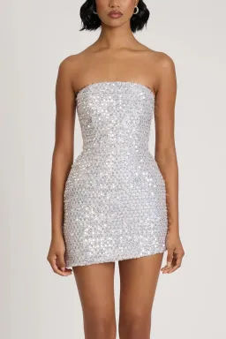 Eliya The Label Xia Sequin Mini Dress Silver Size AU 10 for rent on The Volte - image 2