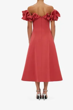 Leo Lin Annie Off Shoulder Frill Midi Dress Red Size 16 for rent on The Volte - image 2