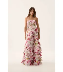Aje Fleur Pleated Maxi Gown in Collage Floral Size AU 4 for rent on The Volte - image 1