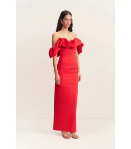 Shona Joy Campbell Off Shoulder Bubble Maxi Dress Goji Size AU 8  for rent on The Volte - image 3