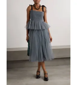 Molly Goddard Lydia Shirred Tulle Top Grey Size 8 for rent on The Volte - image 1