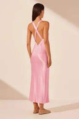 La Lune Plunged Cross Back Midi Dress Pink Size 10 for rent on The Volte - image 4