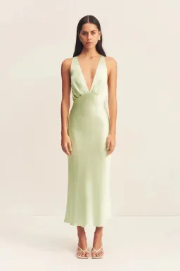 Shona Joy La Lune Plunged Cross Back Midi Dress Lime Size 10 for rent on The Volte - image 1