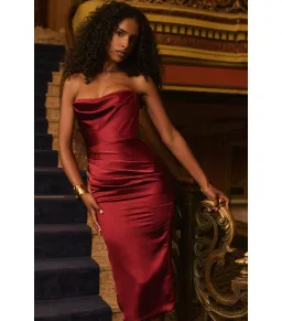 House Of CB Santana Satin Strapless Midi Dress Berry Size M / AU 10 for rent on The Volte - image 6