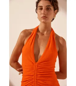 Shona Joy Beau Halter Ruched Midi Dress Hibiscus Size AU 8 for rent on The Volte - image 2