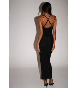 Meshki Emeraude Diamanté Ruched Midi Dress Black Size S / AU 8 for rent on The Volte - image 2
