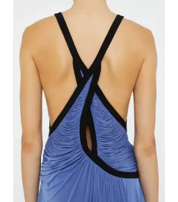 Christopher Esber Suspended Jersey Fluted Mini Dress in Blue Iris Black Size AU 8 for rent on The Volte - image 4