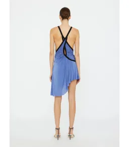 Christopher Esber Suspended Jersey Fluted Mini Dress in Blue Iris Black Size AU 8 for rent on The Volte - image 3