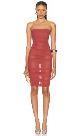 ALEX PERRY Power Mesh Midi Dress in Cognac Red AU 6 for rent on The Volte - image 1