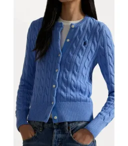 Polo Ralph Lauren Cable-knit Cotton Crewneck Cardigan Blue Size AU 8 for rent on The Volte - image 2
