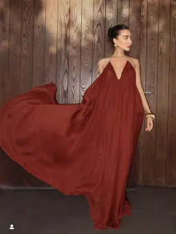 Retrofete arlet chiffon dress chestnut size XS 6  for rent on The Volte - image 1