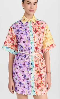 ZIMMERMANN LIGHTBURST TRIMMED SHIRT MINI DRESS SPLICED SIZE 1 AU 10 for rent on The Volte - image 1